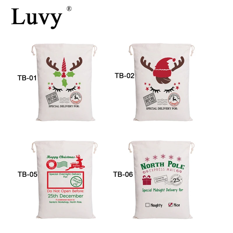 

Luvy Unicorn Santa Sacks 10pcs/lot Wholesale Christmas Santa Claus Sack Bulk Personalized Cotton Bag Party Kids Christmas Gifts