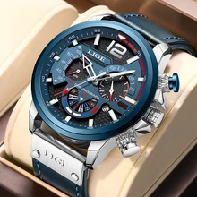 

2021 LIGE New Sport Watches for Men Blue Top Brand Luxury Military Waterproof Leather Watch Man Fashion Chronograph Wristwatch