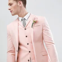 Модный Нежный мужской Розовый Свадебный костюм жених смокинг жениха последний дизайн в обтяжку блейзер(пиджак+ брюки+ жилет+ галстук