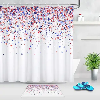 

Dense Blue Red Stars White Background Waterproof Shower Curtain Polyester Bath Curtain Blackout Curtains for Bathroom Decoration