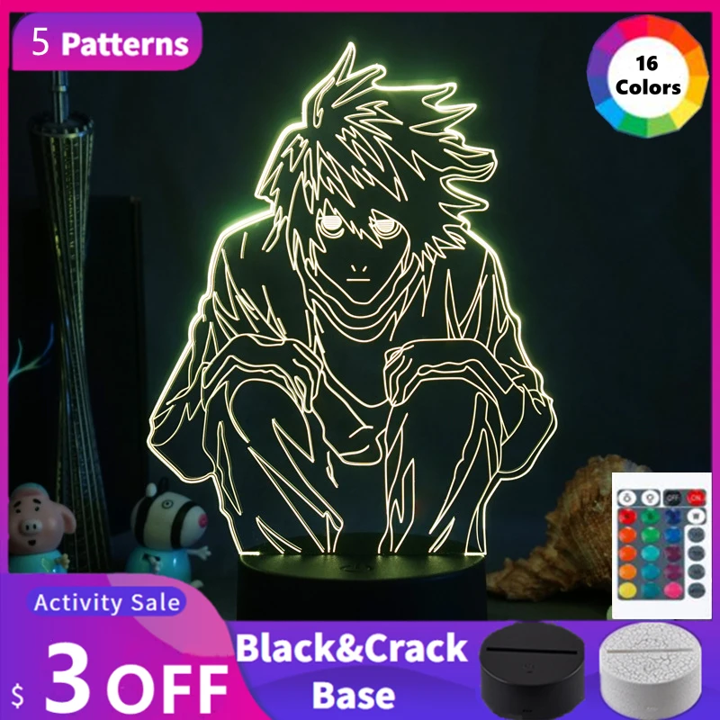 Death Note L Lawliet Anime Manga Figure Night Light Room Setup Neon