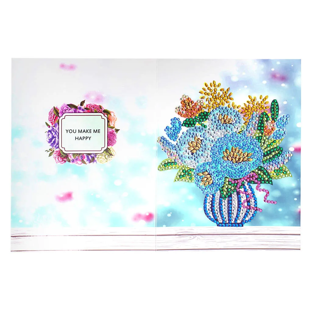 6pc Diy Greeting Card Diamond Painting Flower And Bird Christmas Blessing Greeting Thank Card Gift Holiday Supplies#3s