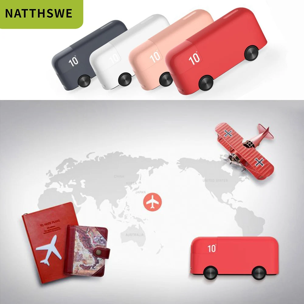 NATTHSWE Cute Bus Shape Power Bank Portable Smart Mobile Phone External Battery Charger 10000mAh Mobile Power For Xiaomi Samsung