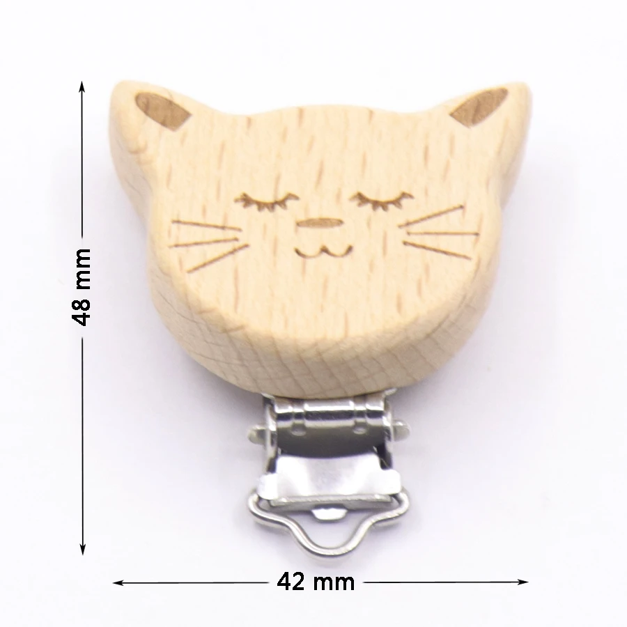 5Pcs/Lot Food Grade Beech Wooden Clip Animal Heart Shape Dummy Clip for Baby Teething Pacifier Chain Holder DIY Accesories 3