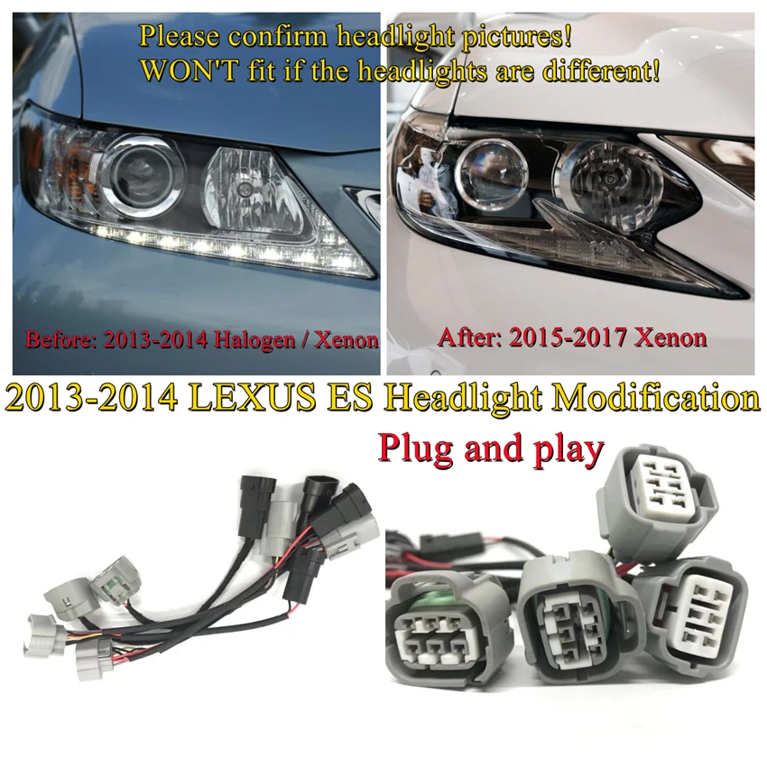 CZMOD Car Headlight Modification Upgrade Special Transfer Wire Adapter Harness For Lexus ES 13-14 Halogen/Xenon To 15-17 Xenon