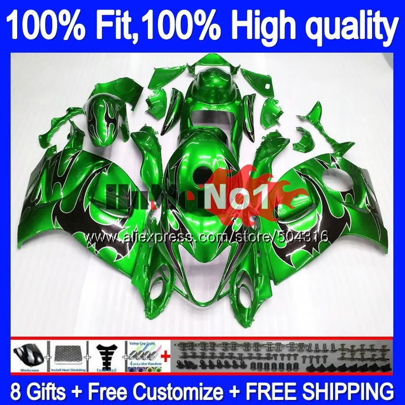 Инъекции для SUZUKI GSXR-1300 GSXR 1300 Hayabusa 30MC. 90 GSXR1300 2008 2013 08 13, 14, 15, 16 лет зеленый пламя обтекатель - Цвет: No. 1