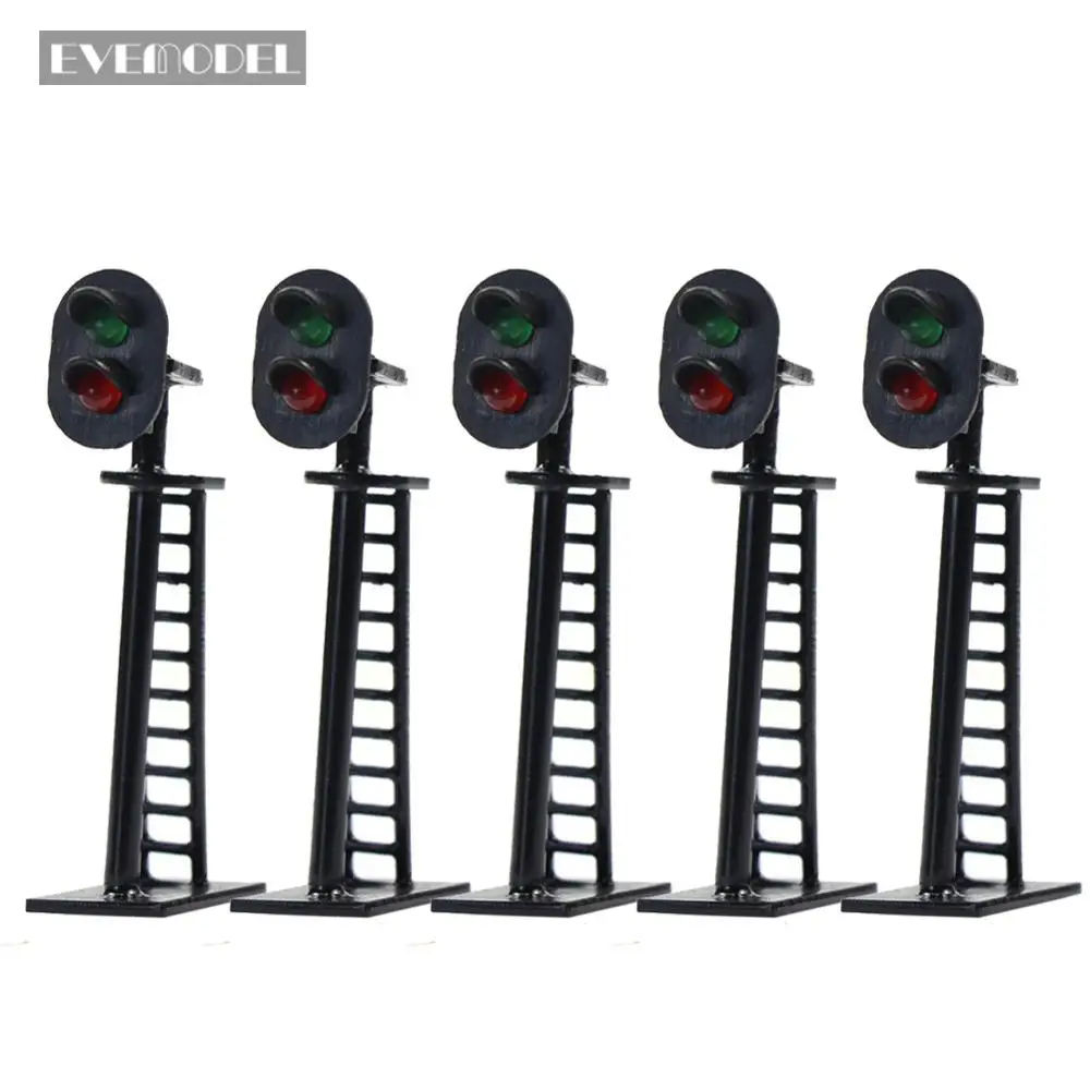 Evemodel JTD05 5pcs Model Railway2-Light N Scale 1:160 Block Signal Green/Red Traffic Singnal 4.5cm 12V LED