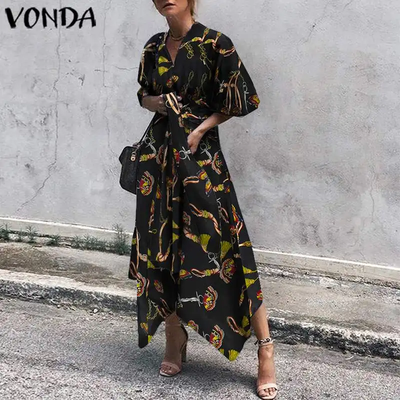 Туфли с широко открытым носком фасон платья 2021 VONDA Лето Пляжное платье для женщин в винтажном стиле С v