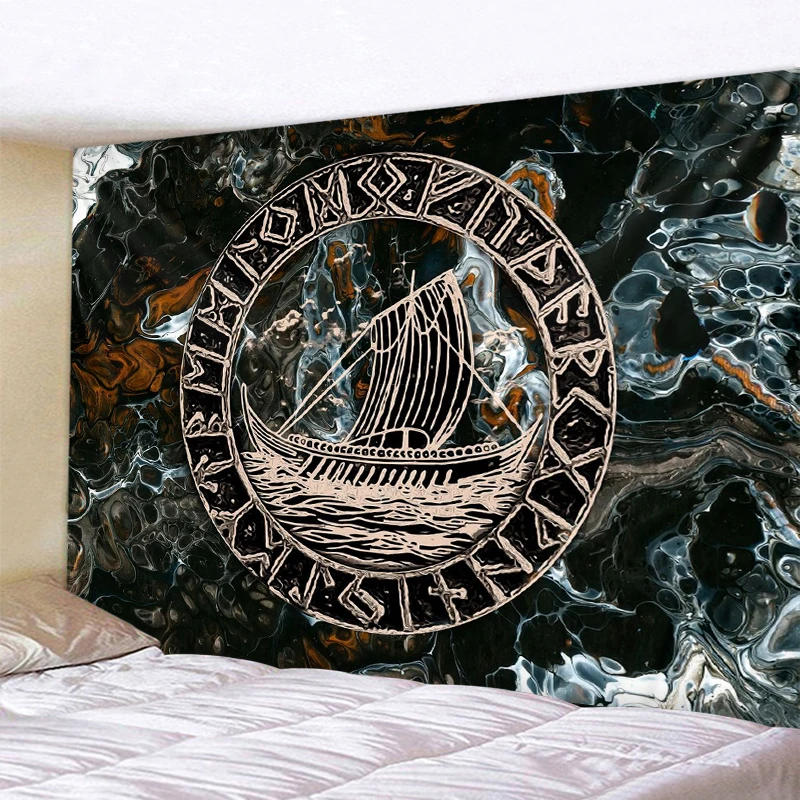 Tapestry decor Ximant Viking blood eagle tapestry mysterious Viking meditation psychedelic Rune art hanging tapestry home decoration yoga mat