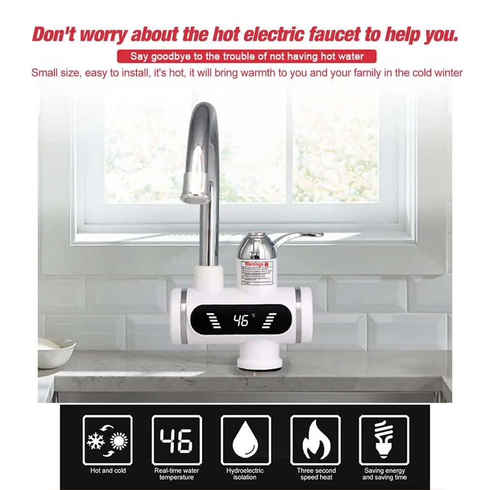  Rotatable LCD Display Instant Hot Water Tap Digital Electric Faucet Tankless Kitchen Instant Hot Fa - 4000543234614