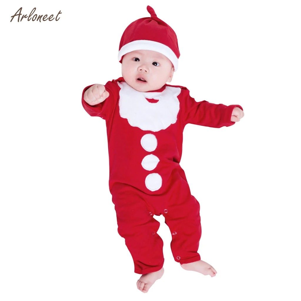 ARLONEET-зимние комбинезоны для маленьких девочек; модные весенние комбинезоны для новорожденных девочек и мальчиков с рождественским принтом; комбинезон; повседневная одежда; шапка