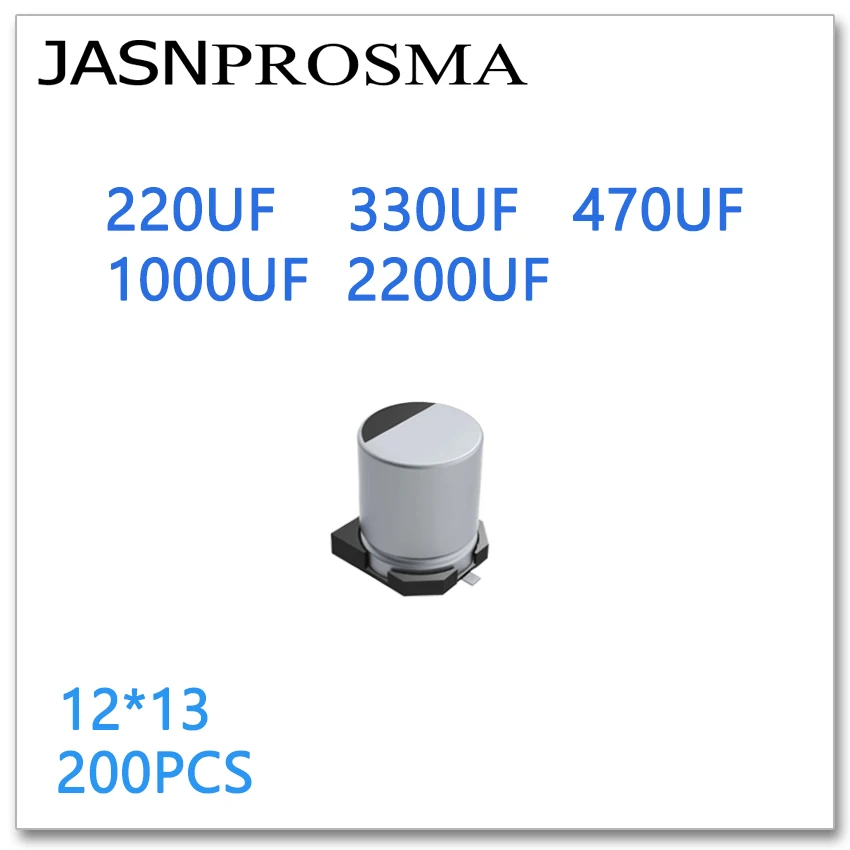 JASNPROSMA 200 шт. 12*13 220 мкФ 330 470 1000 2200 10 V алюминиевая крышка 25В 35В с алюминиевой крышкой