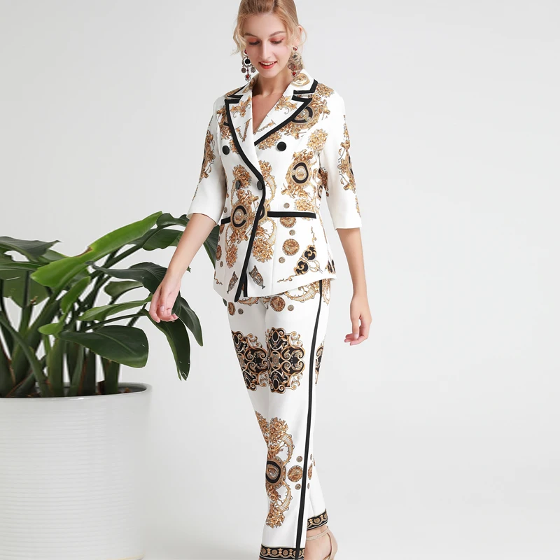 

Xiaomoli Autumn 2019 new jacket nine-minute trousers print suit age-reducing temperament