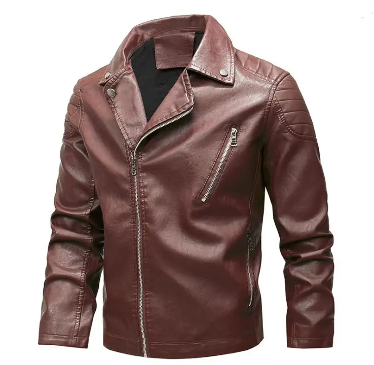 2020 Mens Leather Jackets Casual Winter Solid Collar Motorcycle PU Leather Jackets Mens Faux Biker Windbreaker Jackets 6XL