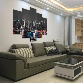 

SOLEDI New York Large Canvas Oil Paintings Wall Decor Ornament Craft Creative Home Art Night Scene Hanging Office Bar