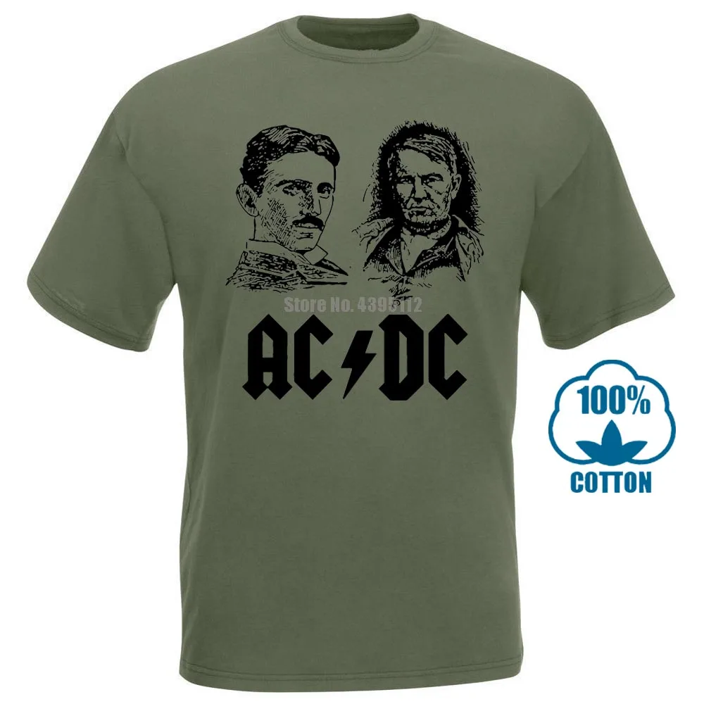 Никола Тесла Томас Эдисон футболка Никола Тесла ACDC футболка Fat Duck Футболки для девочек Горячая Broadcloth забавная Летняя мода - Цвет: Army Green
