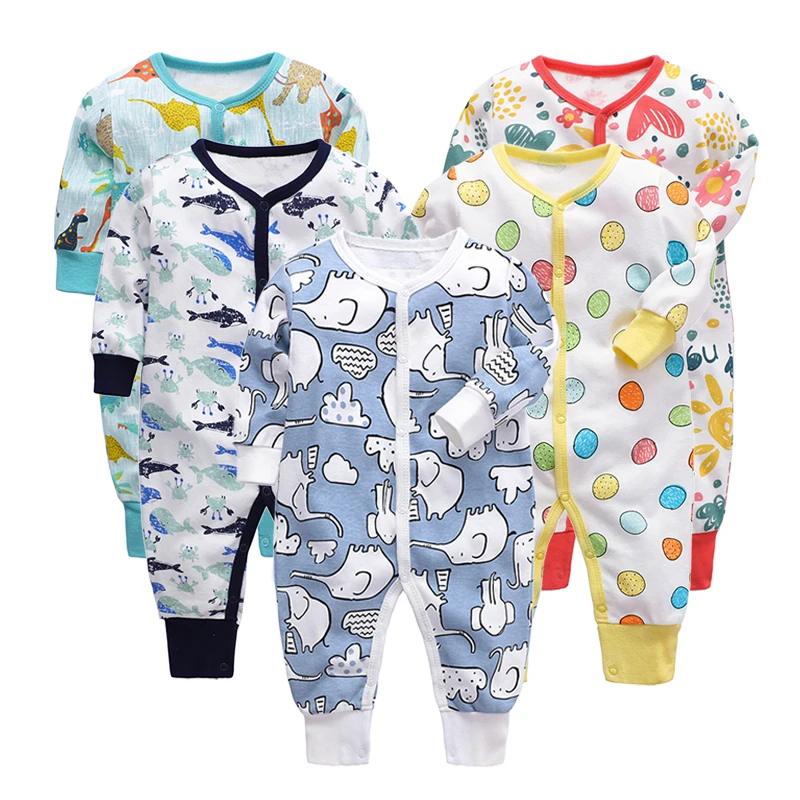 5pcs/set 0-12 Month Newborn Baby Girl Clothes Long Sleeve Footies Baby Boy Footies Jumpsuit Pajamas Winter