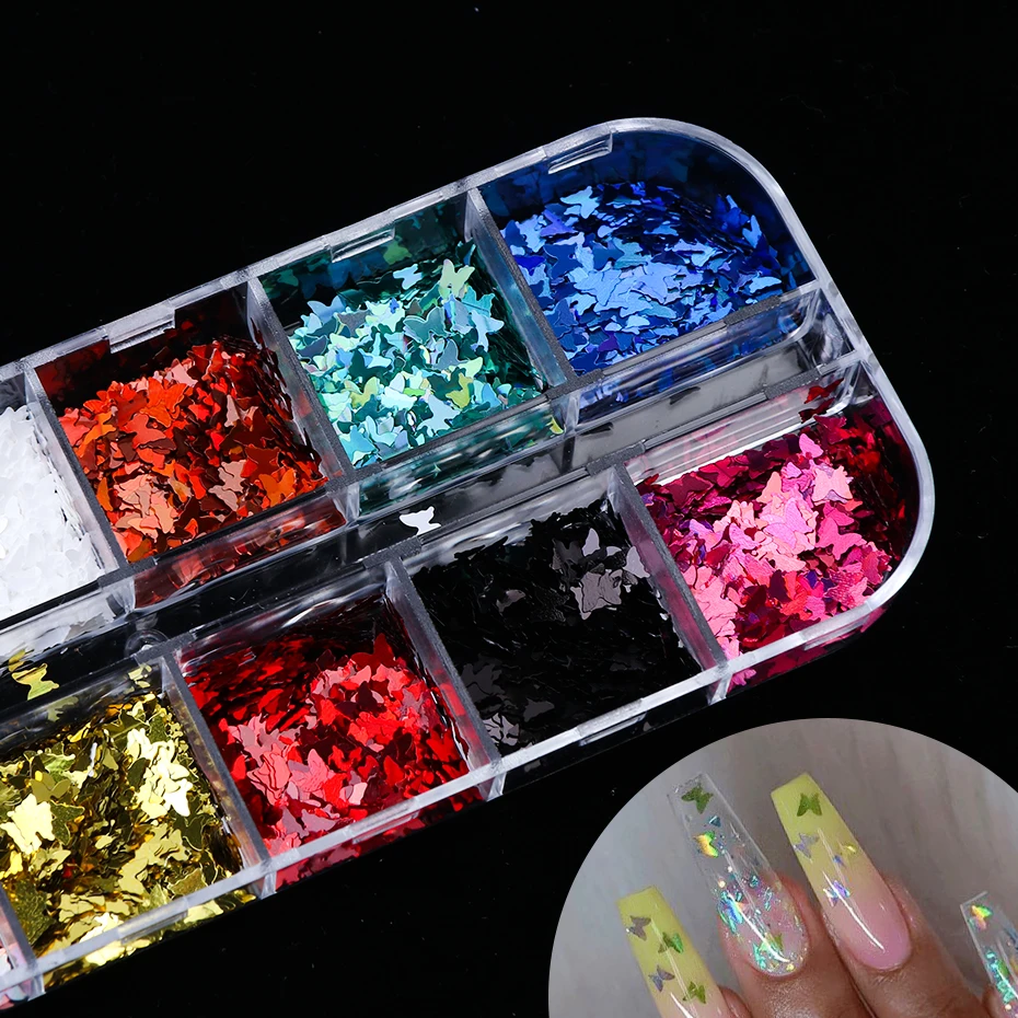 Nail Paillette Butterfly Sparkly Mirror Slice Nail Art Sequins Holographic Polish Flakes DIY Acrylic for Nails Dust LE1591