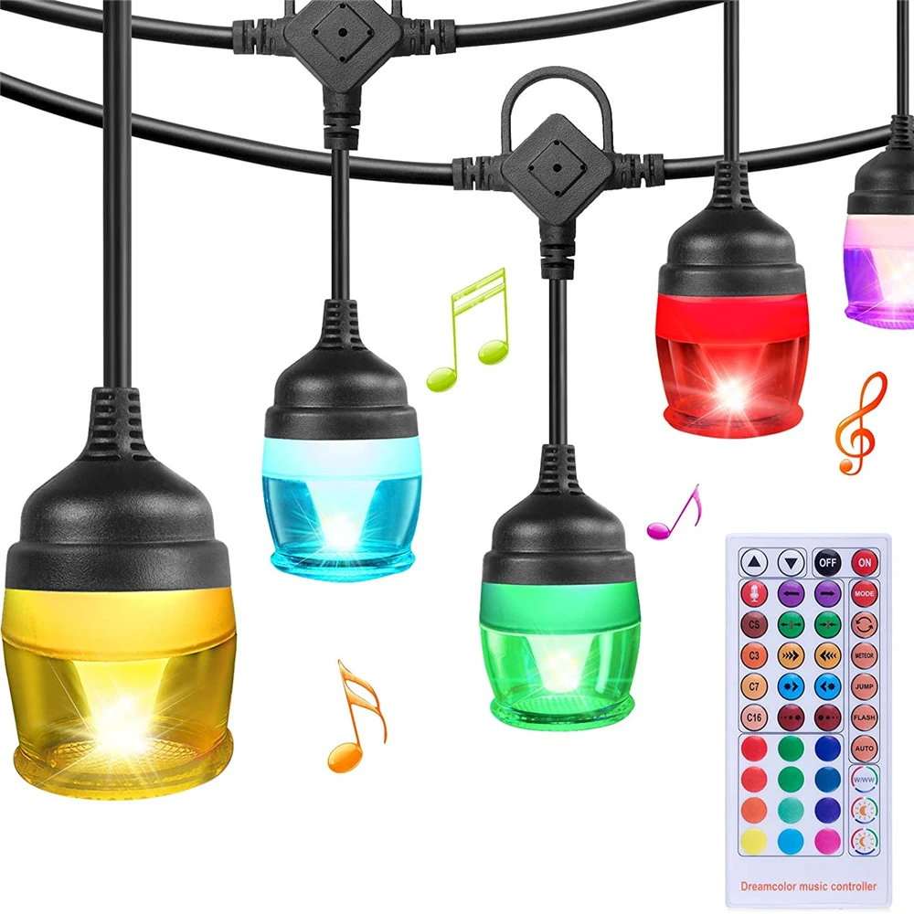 12 Led Rgb String Lights Outdoor Color Cafe Outdoor Lights String With Remote Sync To Music Party Light For Party Garden Lighting Strings Aliexpress