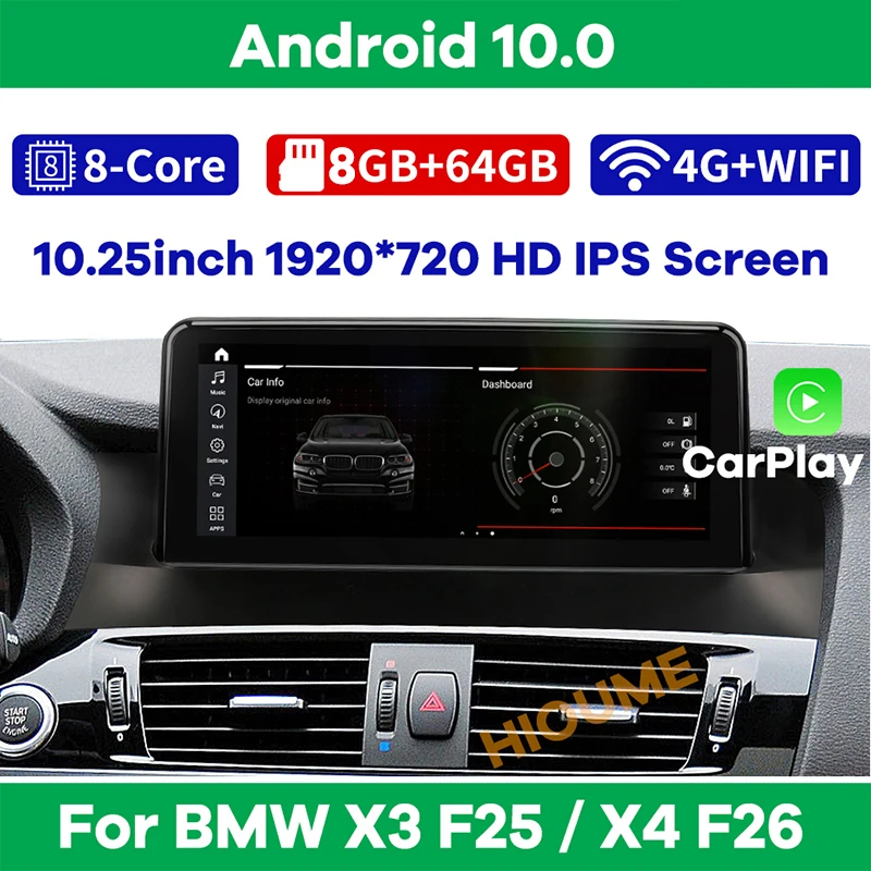 Автомобильный мультимедийный плеер для BMW X3 F25 X4 F26 10 25-128 2011 дюймов 8 ядер ГБ + 2018