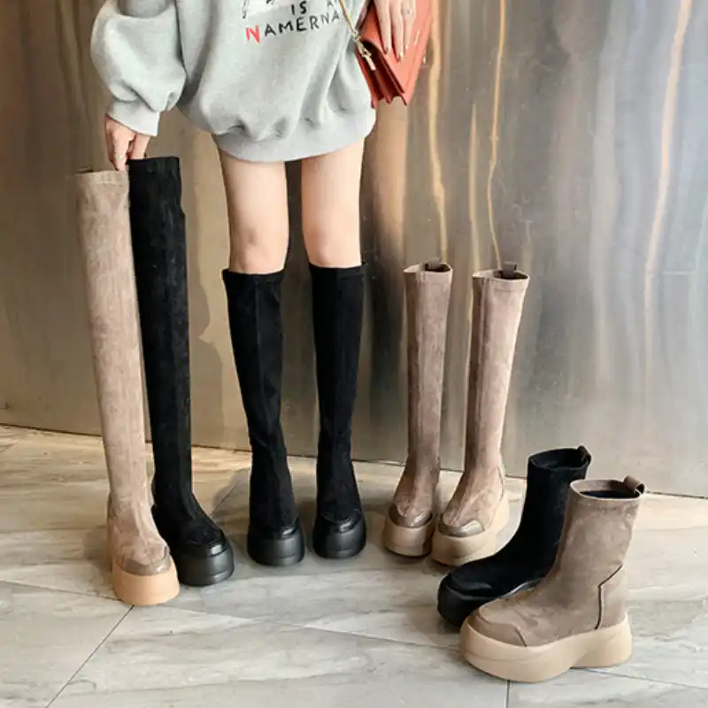 flat platform thigh high boots