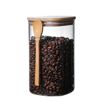 

Airtight Food Storage Jar Glass Coffee Bean Spice Sugar Flour Jars Containers with Lids and Wooden Spoon GQ