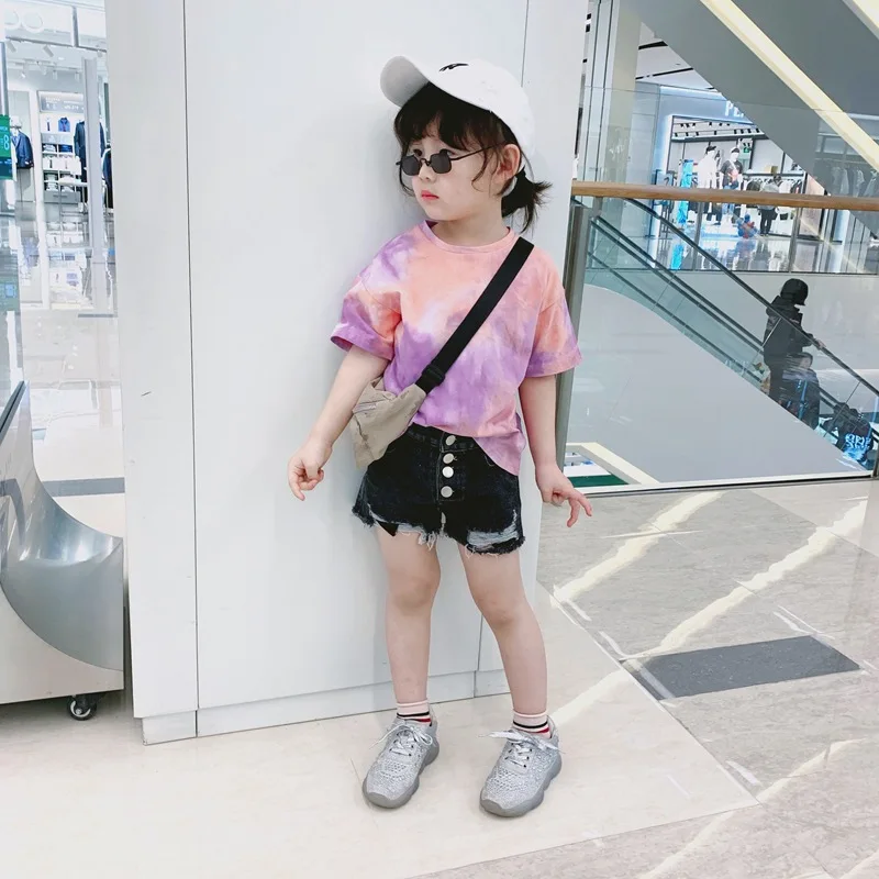 Cong Little Sister/ г. Летние новые стильные джинсовые шорты с дырками для девочек; Детские модные штаны в Корейском стиле; шорты