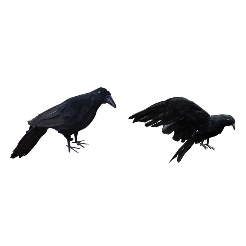 

NHBR-2 Pcs Realistic New Black Raven Feathered Crow Halloween Fancy Dress Prop Accessory 30Cm & 25X40Cm