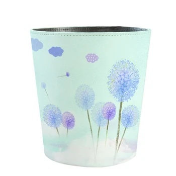 

25 X 20 X 27cm 10L Waterproof Leather Trash Bin Waste Container Garbage Can - Watercolor Flower Ball/Continuation Of Life/Snow