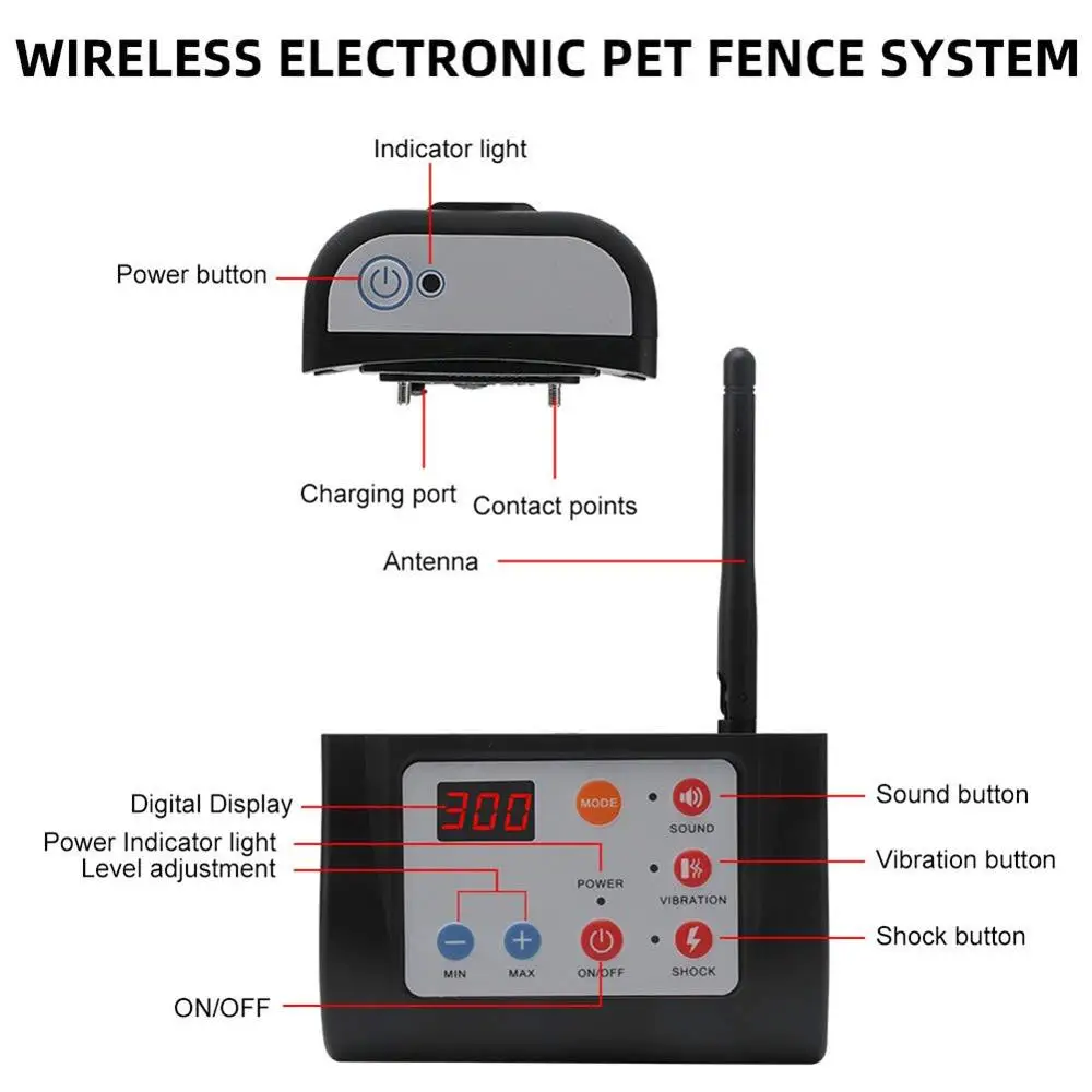 2 in 1 Wireless Electric Pet Dog Fence 4 Working Modes Dog Training Collars Waterproof Rechargeable Pet Electric Collar pet dog training collar