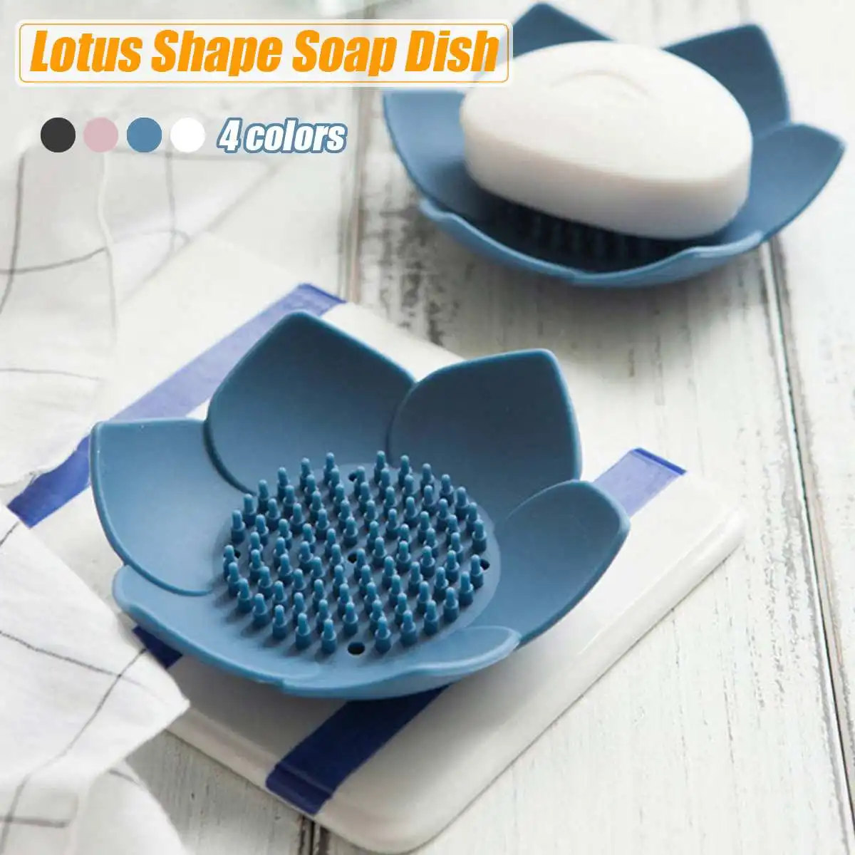 

Lotus Shape Soap Dishes Box Storage Plate Drain Holder Silicone Bathroom Shower White Black Pink Blue