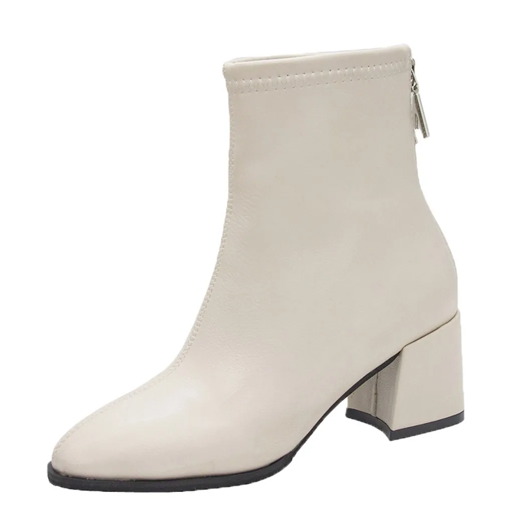 

Women Thick Heel Ankle Boots Solid Color Round Head Head Short Tube Women Square root heels Boots sexy Leather Casual Shoes