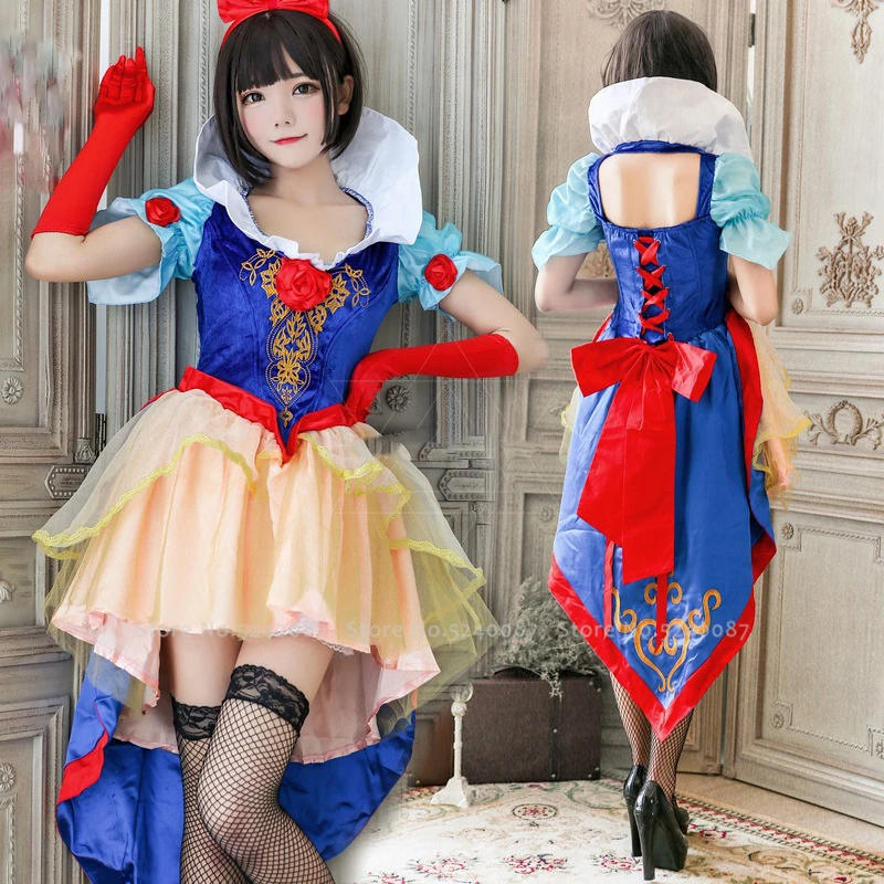 

Halloween Carnival Snow White Cosplay Costumes Women Court Princess Tutu Dress Suit Queen Tuxedo Bar DJ Lace Up Party Dresses