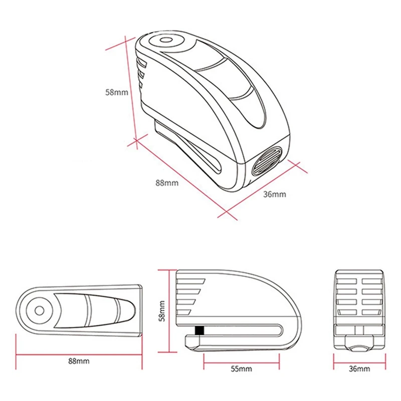 Veison Motorcycle Disc Lock Waterproof Alarm Lock Bicycle Bike Disc Lock Warning Security Anti Theft Brake Rotor Padlock