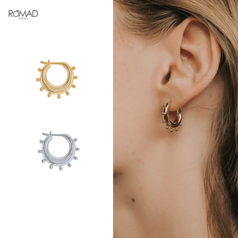 

ROMAD Europe & America Gear Hoop Earrings for Women Punk Crude Round Pierced 925 Sterling Silver Earings Fine Jewelry kolczyki