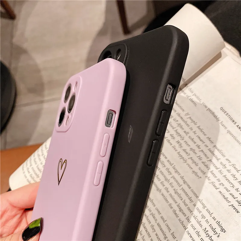 Phone case Ottwn candy color love heart pattern for iPhone 11 12 13 14 Pro Max Mini X XR XS Max 7 8 14 Plus