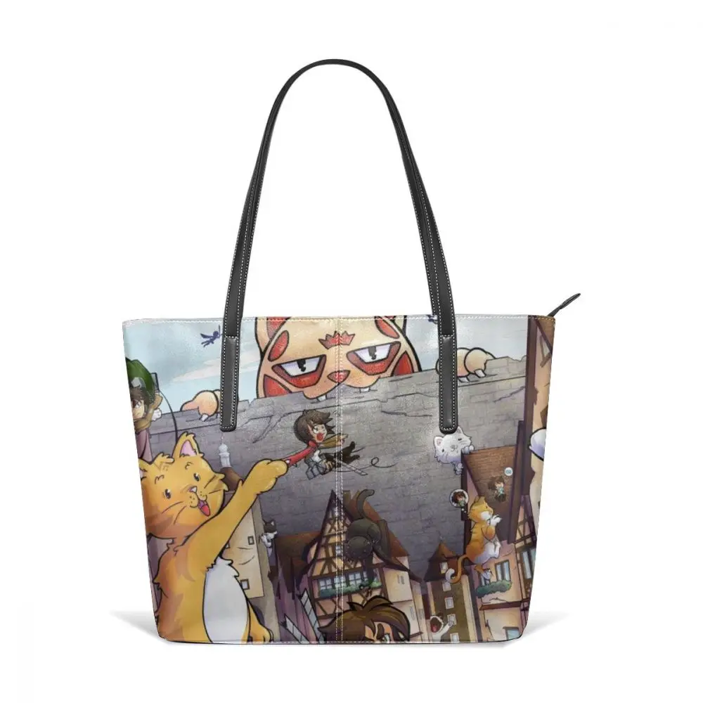 Shingeki No Kyojin сумка Shingeki No Kyojin сумки с короткими ручками для покупок Большая вместительная кожаная сумка-тоут с узором женские сумки - Цвет: Attack On Kitten
