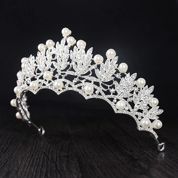 

Bride Luxury Simulated Pearl Silver Color Bridal Wedding Crown Queen Tiara Headpiece Hair Jewelry Wedding Hair Accessories