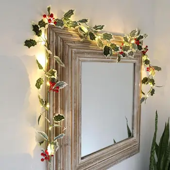 

2M Leaves Red Fruit LED Curtain Garland On The Window String Tree Lights Fairy Festoon New Year Christmas Decorations For Home