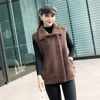 

Nice women fur vest Wool Blends jacket Suit collar have zipper
