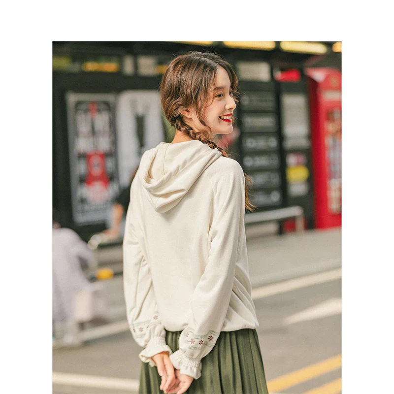 INMAN Autumn New Arrival Minimalism Causal Fashion All Matched Embroidery Literary Women Hoodies