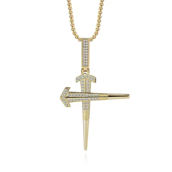 

Free shipping Micro inlay Zircon Cross nail Pendant necklace high quality Fashion personality Punk Men Hip hop popular jewelry