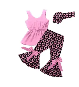 

hot sales clothes sleeveless tunic top with bell pants matching boutique clothes girls print summer outfit