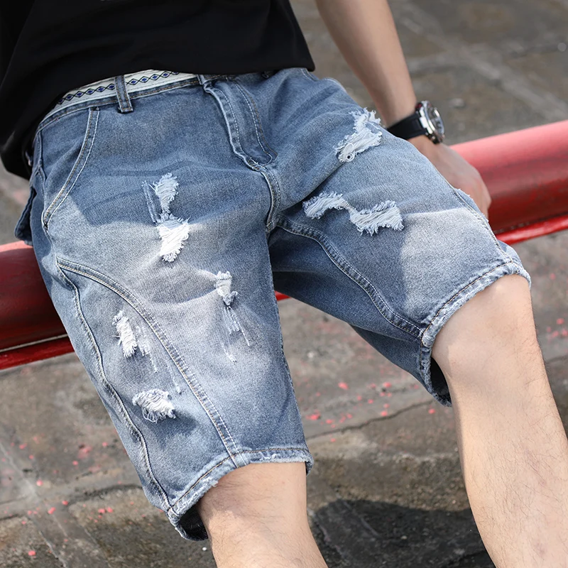 

High Quality 2020 New Summer Men's Ripped Jeans Shorts Straight Casual Denim Shorts Men Short Jeans