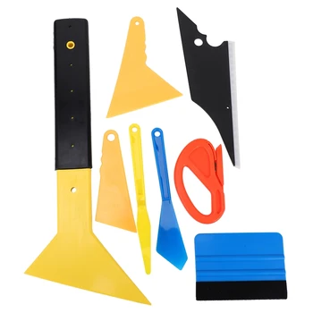 

8PCS/Pack Car Window Tint Tools Kit for Auto Vinyl Film Soft Scraper Long Handle Scraper Yellow Squeegee Car Wrap Tools Set
