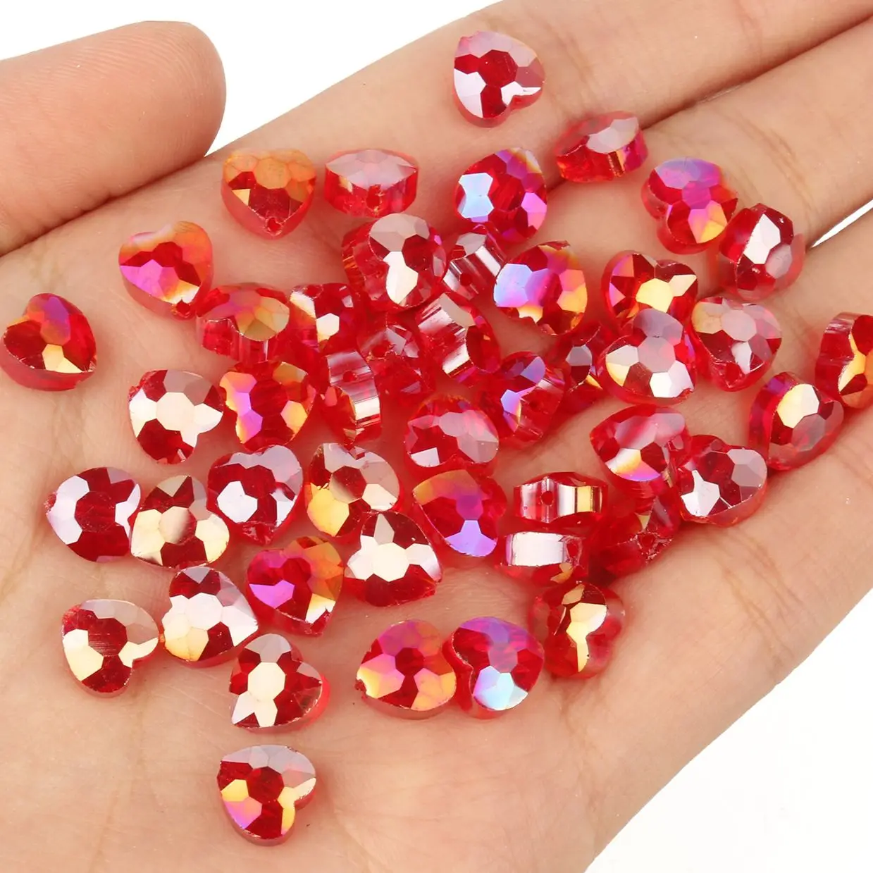 30pcs AB Red Colorful Crystal Charms Love Heart Pendants 8mm Glass Loose  Gems Beads For Making Jewelry DIY Accessories Wholesale