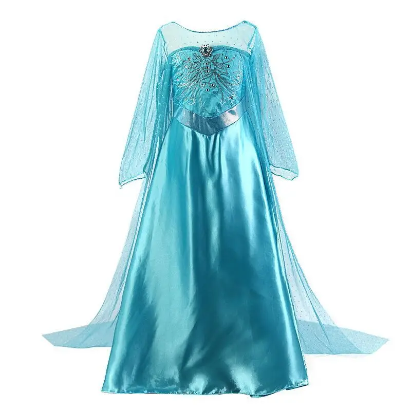 4 10T Girls Elsa Party Princess Dress Baby Girls Summer Elegant Long Sleeve Blue Dresses Birthday