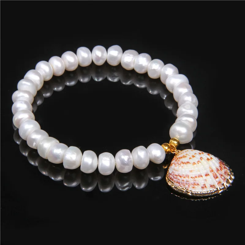 Boho Shell& пресноводный жемчуг браслет Seashell Cowry Shell Conch браслет для женщин ювелирные изделия мала-йога пляж