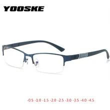 YOOSKE анти-синий светильник очки для близорукости для женщин и мужчин металлическая полуоправа короткие очки для коррекции зрения-0,5-1-1,5-2-2,5-3-3,5-4,0
