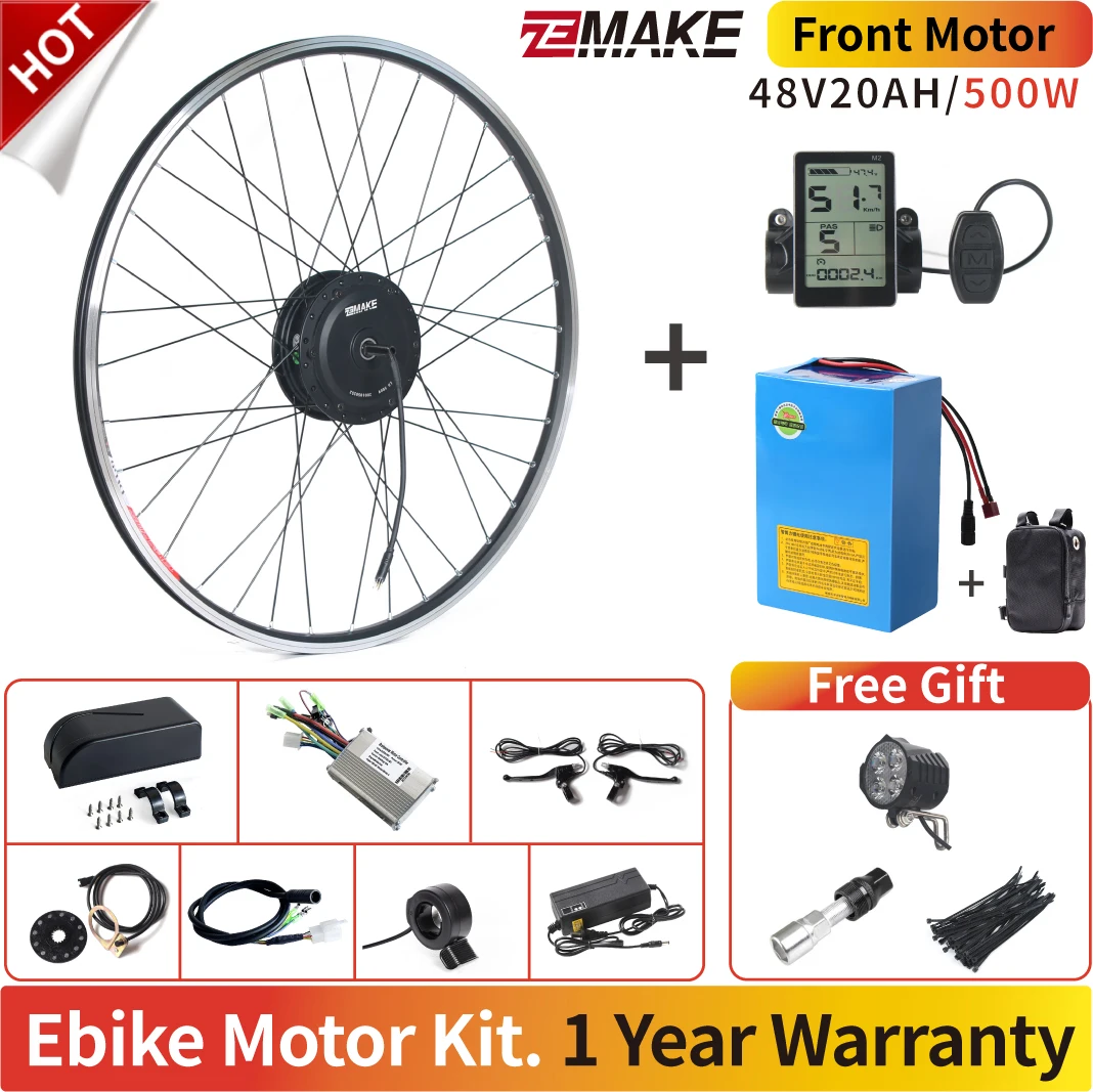 US $230.00 Ebike Motor Kit Battery Wheel High Speed Brushless Gear Hub 36V 48V 20AH 350W 500W Electric Bike Conversion Front FreewheeZEMAKE
